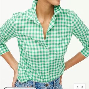 J. Crew Gingham Button Down Green Long Sleeves Shirt Size XS